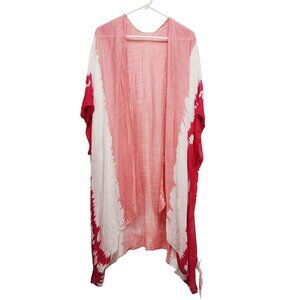 Tie Pink White Kimono Cardigan Open Front Lightweight Cover-Up One SZ Womens